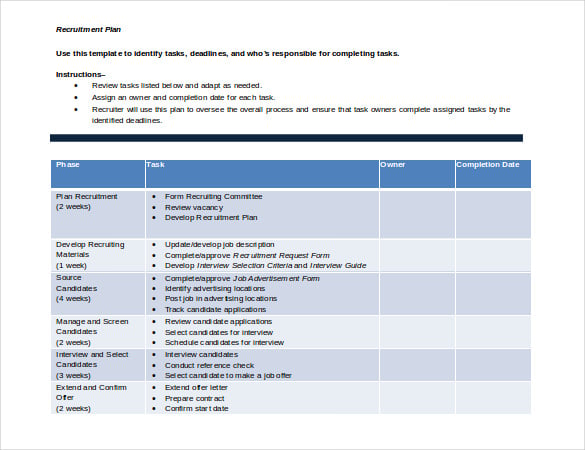 example of a business plan for recruitment