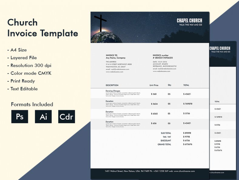 format pdf invoice Word, Pages Free Template Ravishing  Church  Invoice   A4