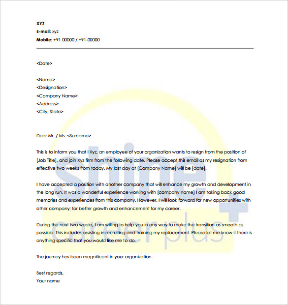 weeks notice period letter template pdf format