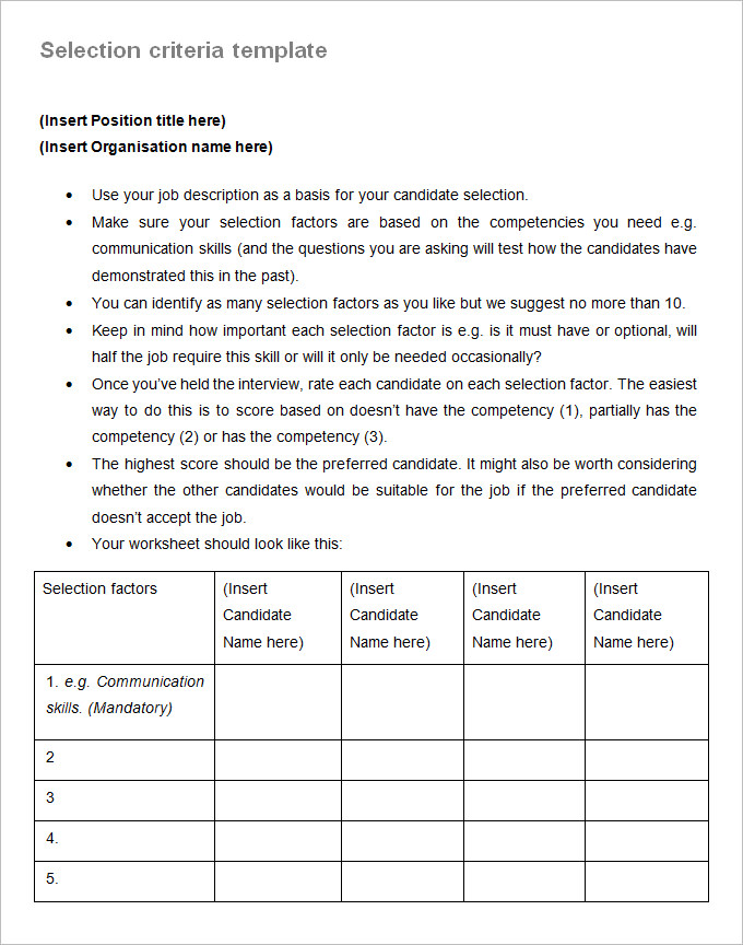 recruitment staff selection template