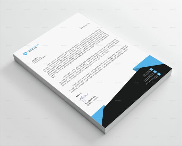 corporate letterhead in black and blue colours