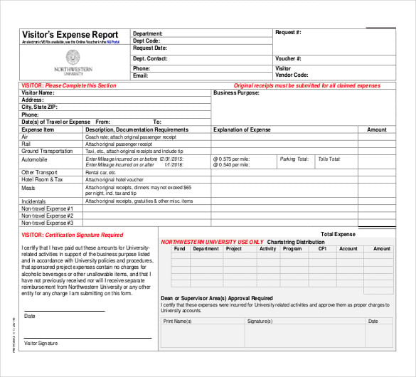 visitors expense report