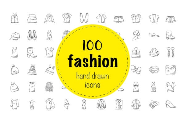 100 hand drawn doodle fashion icons