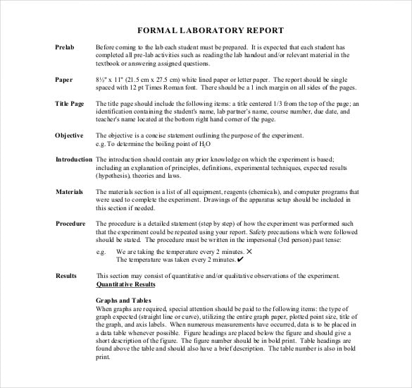 formal laboratory report
