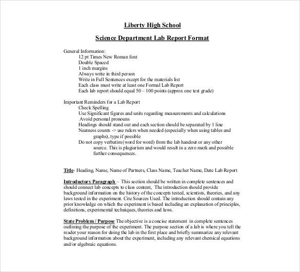 science department lab report format