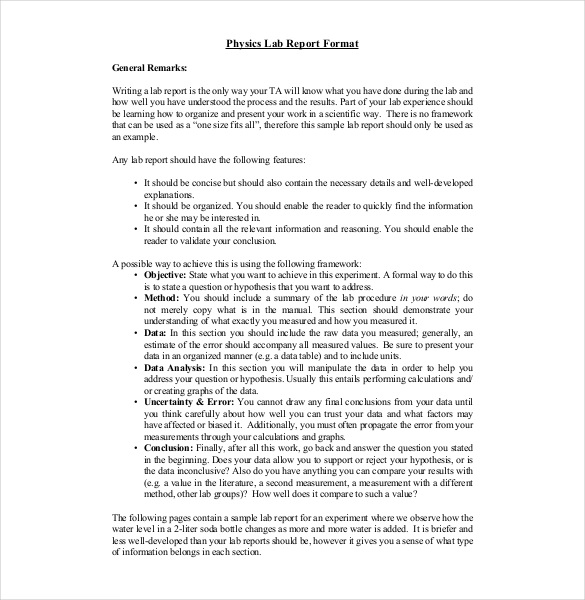 physics lab report format