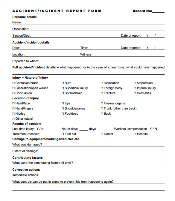 sample accident incident report form to worksafe pdf