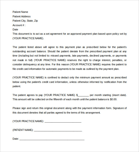 Medical Payment Plan Agreement Template