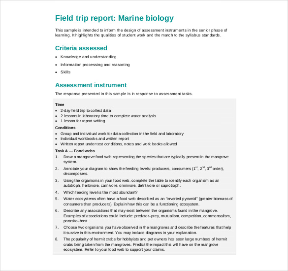 components of a field trip report