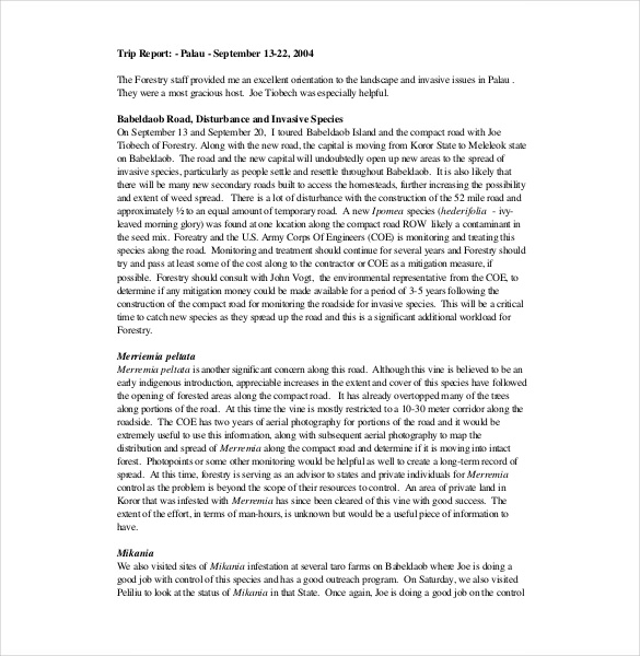 How To Write A Trip Report Sample Master Of Template Document