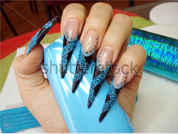 d elegant black french stiletto nail design