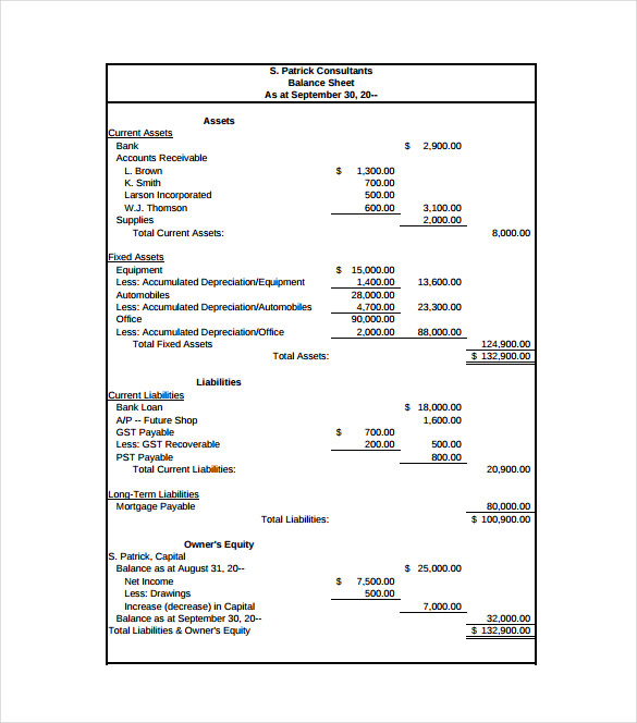 Balance Sheet Templates 18 Free Word Excel PDF Documents Download 