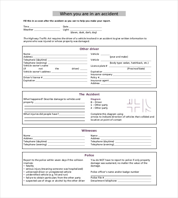 vehicle accident report template