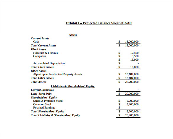 projected balance sheet free pdf template download