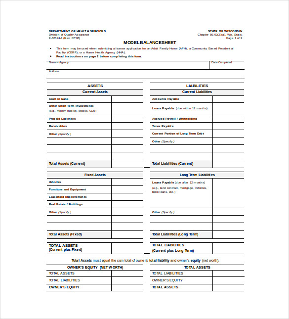 Free assets and liabilities worksheet