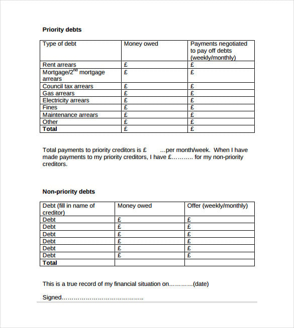 debt budget sheet pdf template free download