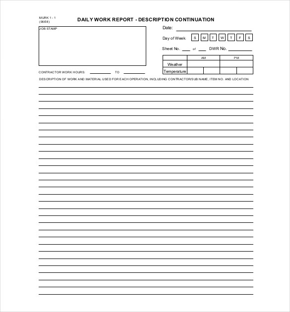 daily work report template