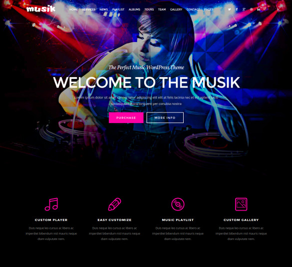 music clubs onepage template