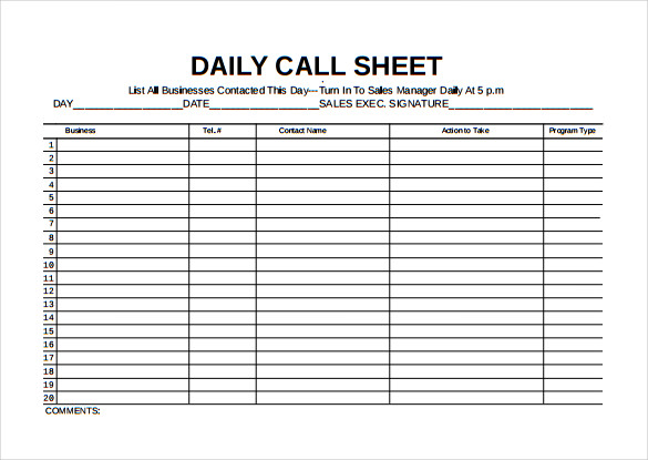 Simple Call Sheet Template - prntbl.concejomunicipaldechinu.gov.co