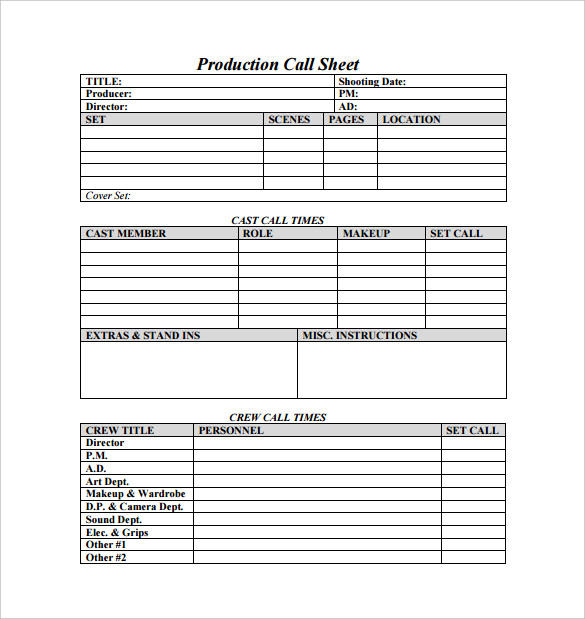 12 Call Sheet Templates Free Sample Example Format Download 