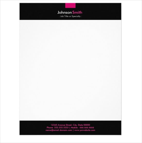 sample format modern rose pink color personal stationery letterhead