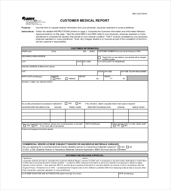 customer medical report