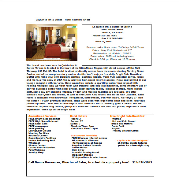 hotel fact sheet template word in Apple DOC,  Sheet 27 PDF, Fact Templates  Google  Pages,