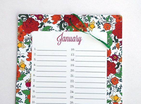 floral print birthday calendar