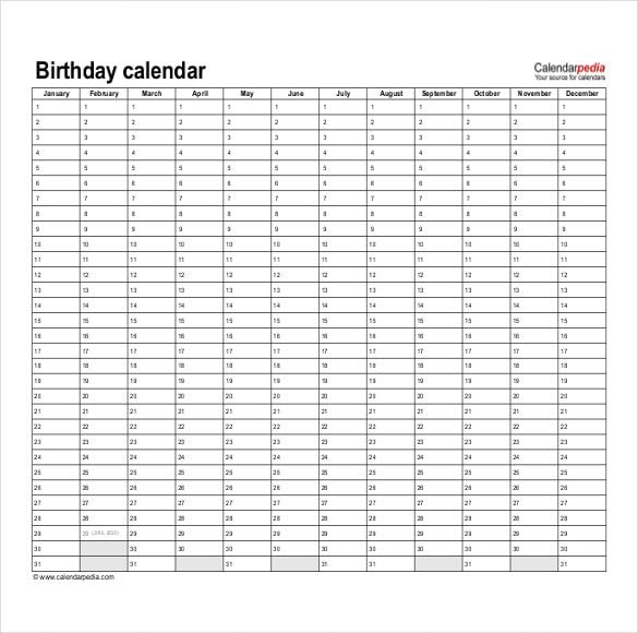 printable birthday calendar