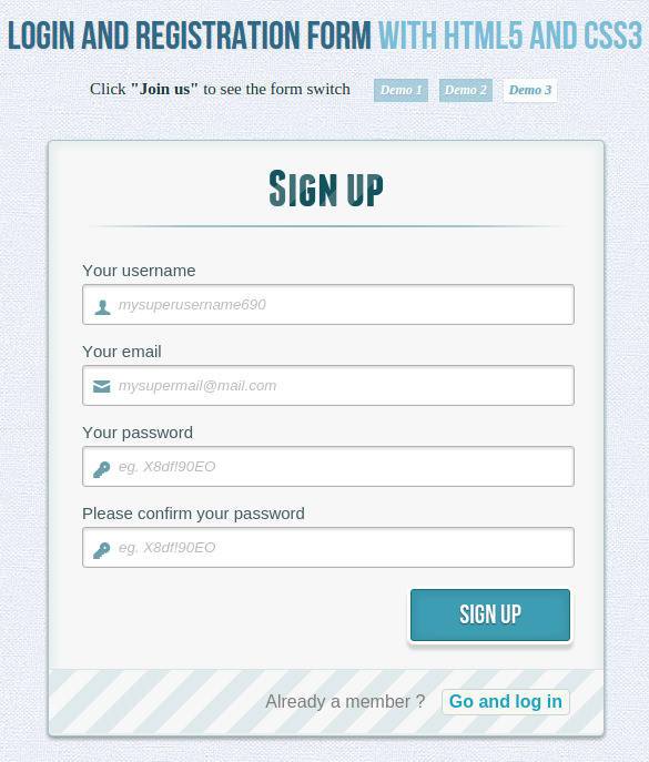 download login registration form with html