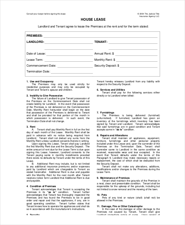House Lease Template 7+ Free Word, PDF Documents Download
