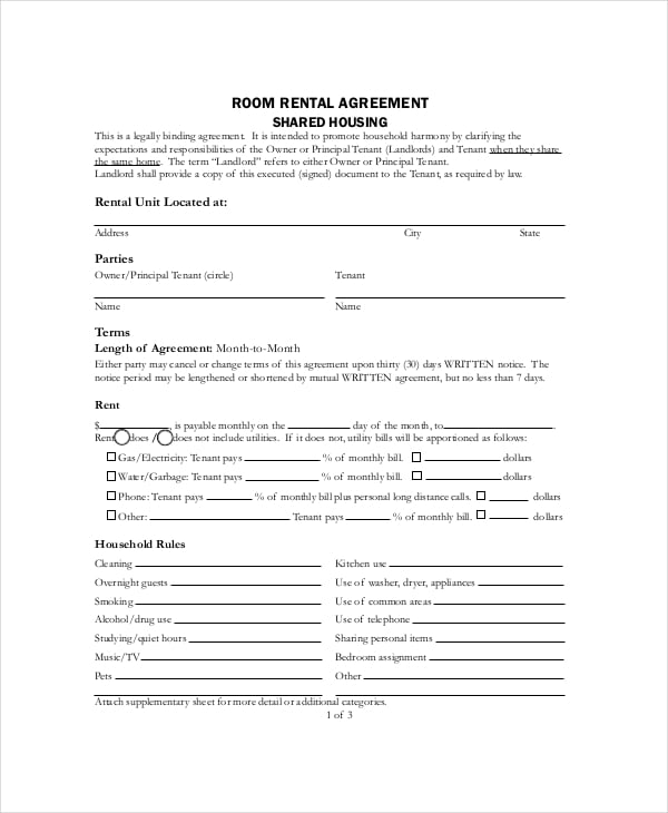house share lease agreement template