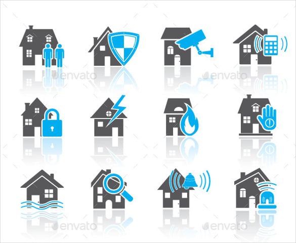 set of home security icons