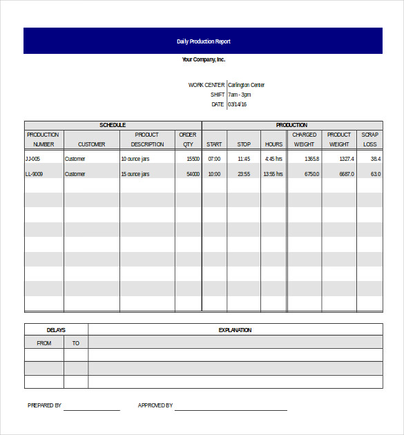 Daily Production Report Template