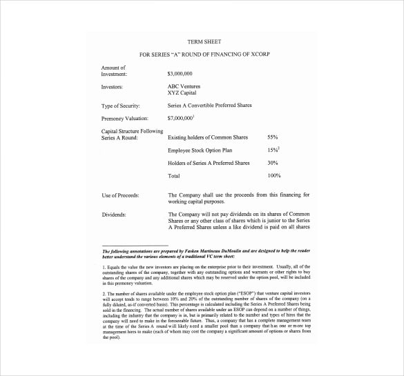annotated term sheet free pdf template download
