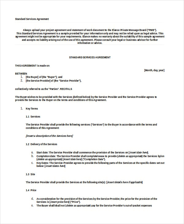 standard services agreement template
