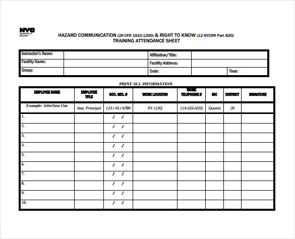 Attendance Chart Template Free