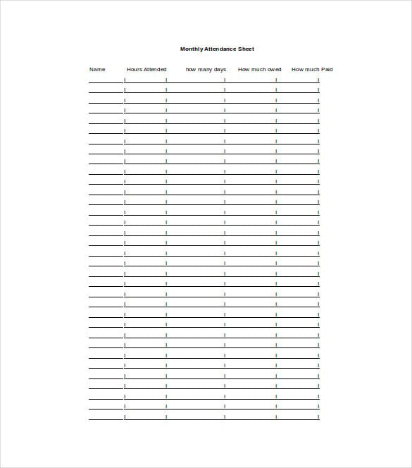 monthly attendance sheet word template free download