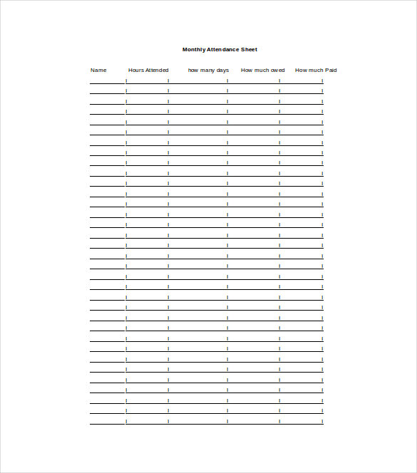 monthly attendance sheet word template free download