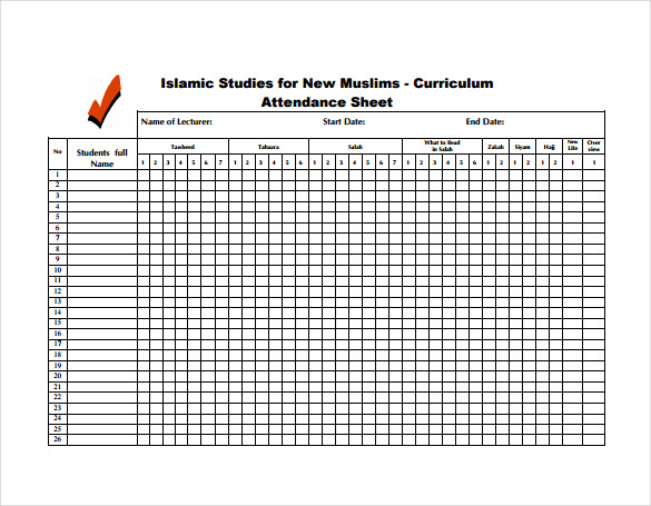 Blank Attendance Chart