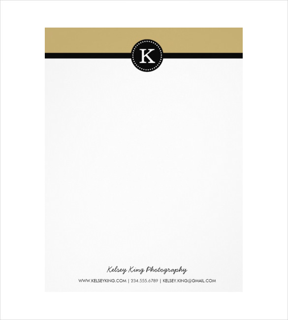 black and gold modern custom monogram letterhead example download