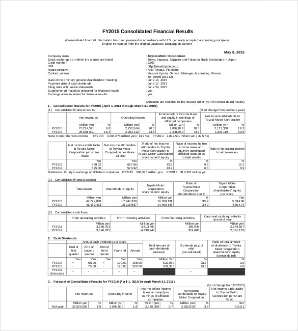 financial summary report