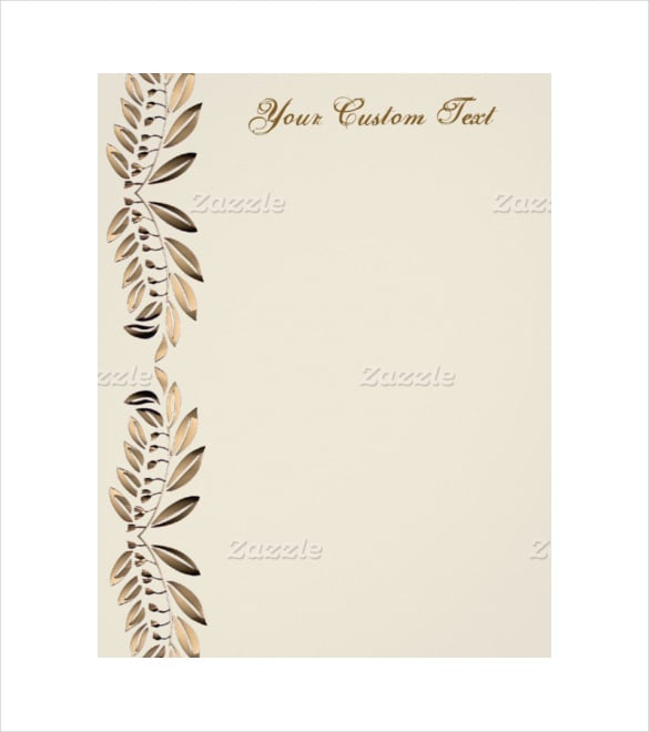elegant gold leaves on vines border custom paper letterhead example