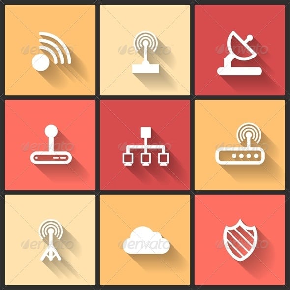 flat firewall icons template