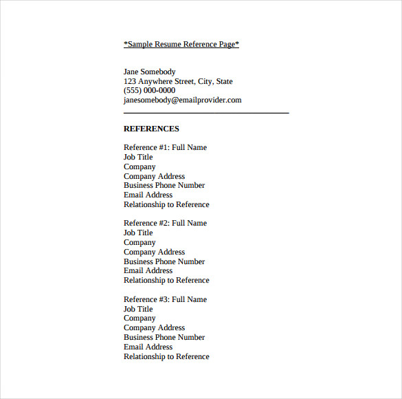 resume template for references