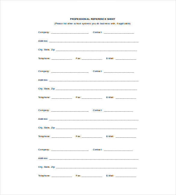 Reference Sheet Format Proffesional Reference Sheet Word Template Free Download