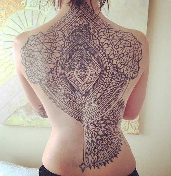 geometric tattoo on lady back