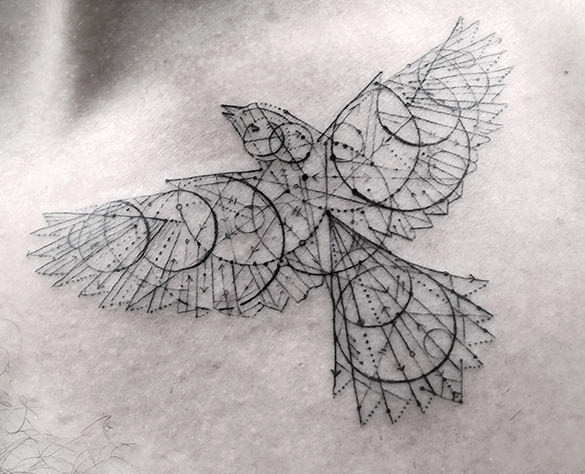 geometric tattoo bird design