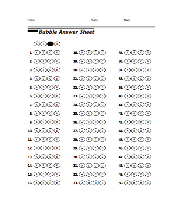 25 question gridable bubble sheet