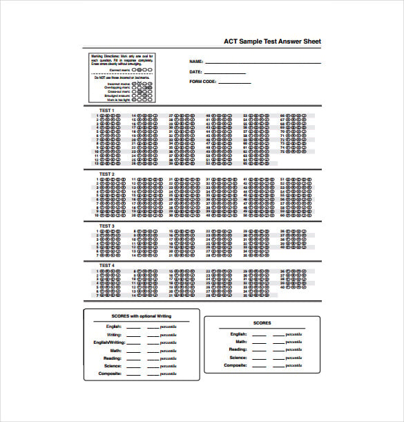 act answer sheet pdf template free download